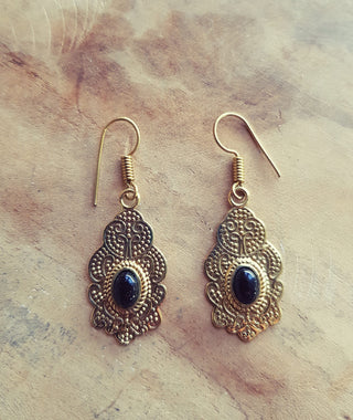 Moonstone Black Onyx Small Drop Dangle earrings Ethnic, rustic, yoga, hippie, gypsy, pretty, psy, boho, bohemian, festival