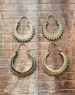 Afghani Boho Brass Hoops; Ethnic Rustic Indian Festival Psy Gypsy Spiral Hippie Tribal style