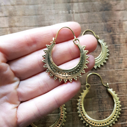 Afghani Boho Brass Hoops; Ethnic Rustic Indian Festival Psy Gypsy Spiral Hippie Tribal style