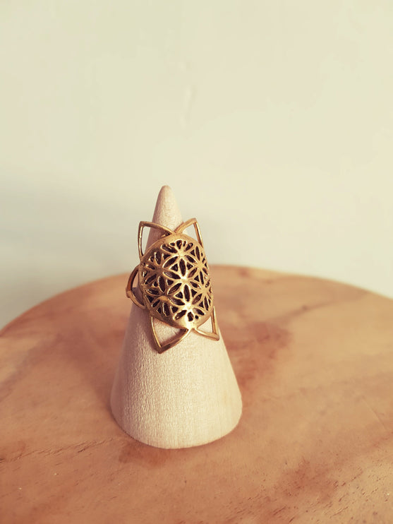 Geometric Star Brass Ring / Boho / Pretty / Ethnic / Rustic / Festival / Tribal / Hippie / Gypsy / Psy / Mandala / Healing /