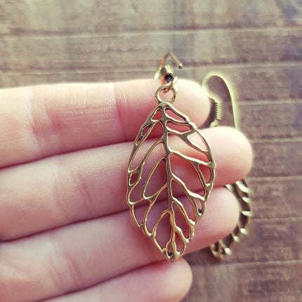 Solid Leaf Brass Earrings; Ethnic, Nature, Garden, Geometric, rustic, yoga, hippie, gypsy, pretty, psy, boho, bohemian, festival