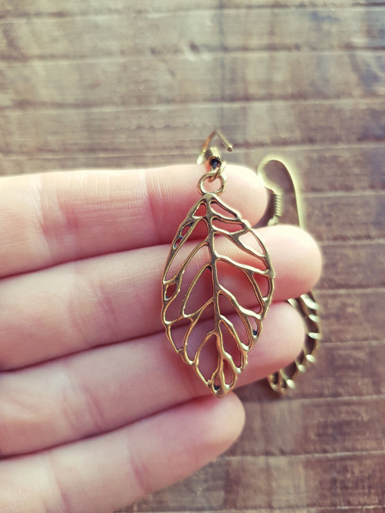 Solid Leaf Brass Earrings; Ethnic, Nature, Garden, Geometric, rustic, yoga, hippie, gypsy, pretty, psy, boho, bohemian, festival