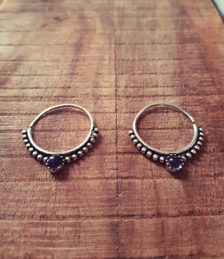 Small Boho Hoops Black Onyx Silver Earrings / Triangle / Mandala / Ethnic / Rustic / Yoga / Hippie / Gypsy / Psy / Bohemian / Festival