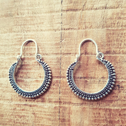 Mini Boho Silver Hoop Earrings; Ethnic, Geometric, Small, Rustic, Yoga, Hippie, Gypsy, Pretty, Ssy, Boho, Bohemian, Festival