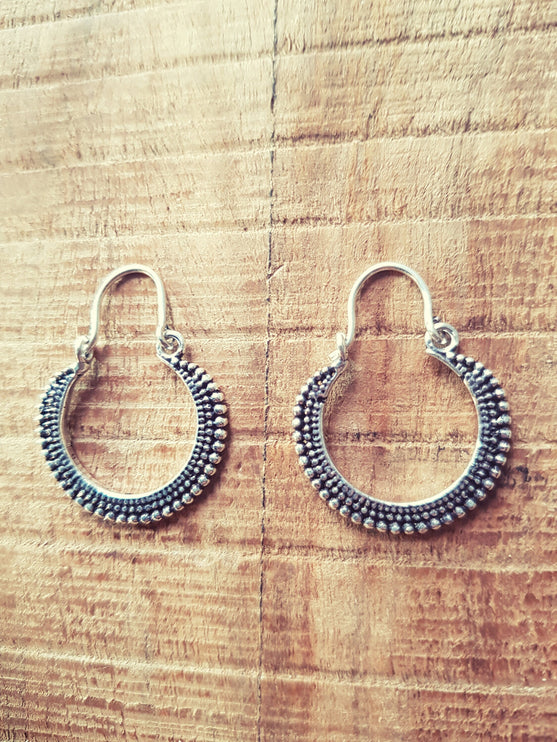 Mini Boho Silver Hoop Earrings; Ethnic, Geometric, Small, Rustic, Yoga, Hippie, Gypsy, Pretty, Ssy, Boho, Bohemian, Festival