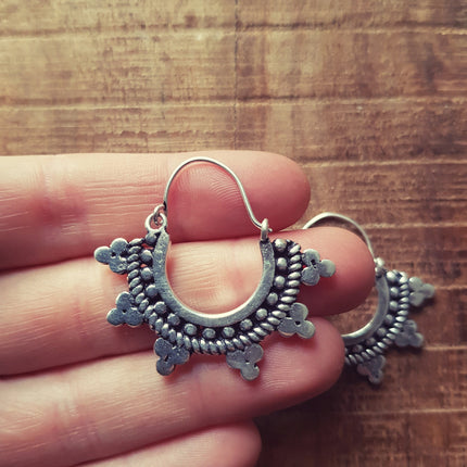 Mini Afghani Silver Earrings / Boho, Ethnic, Geometric, Small, Rustic, Yoga, Hippie, Gypsy, Pretty, Ssy, Boho, Bohemian, Festival