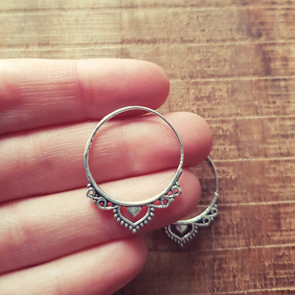 Small Boho Silver Hoop Earrings; Ethnic, Geometric, Small, Rustic, Yoga, Hippie, Gypsy, Pretty, Ssy, Boho, Bohemian, Festival