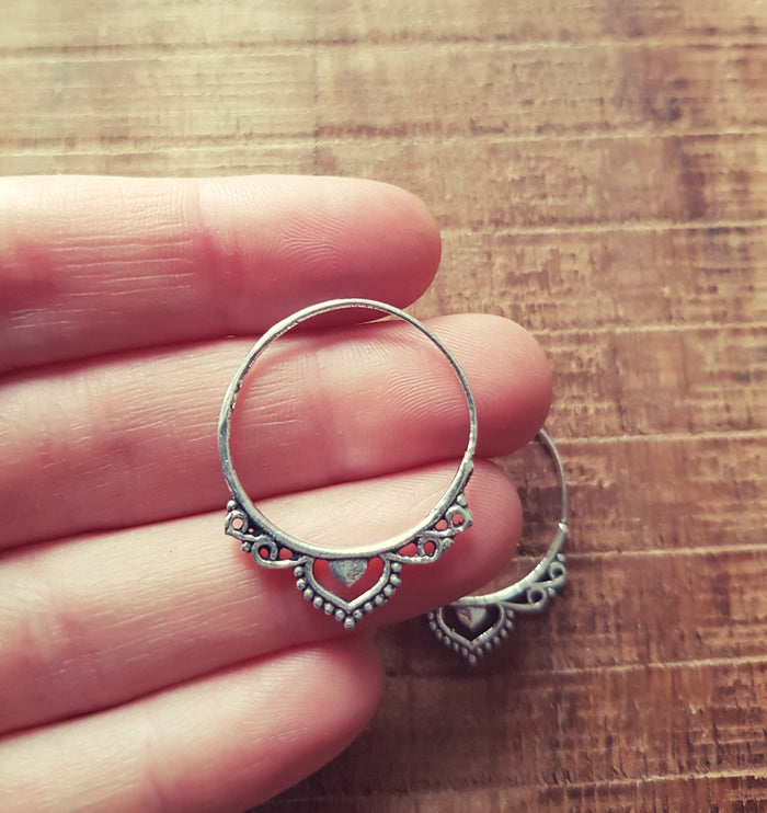 Small Boho Silver Hoop Earrings; Ethnic, Geometric, Small, Rustic, Yoga, Hippie, Gypsy, Pretty, Ssy, Boho, Bohemian, Festival