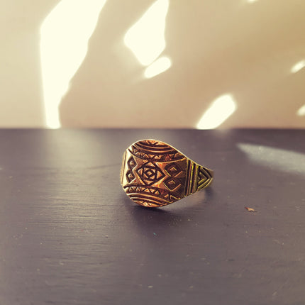 Aztec Brass Ring / Unisex / Mens / Large size / Geometric / Boho / Ethnic / Rustic / Festival / Bohemian / Hippie / Gypsy / Psy