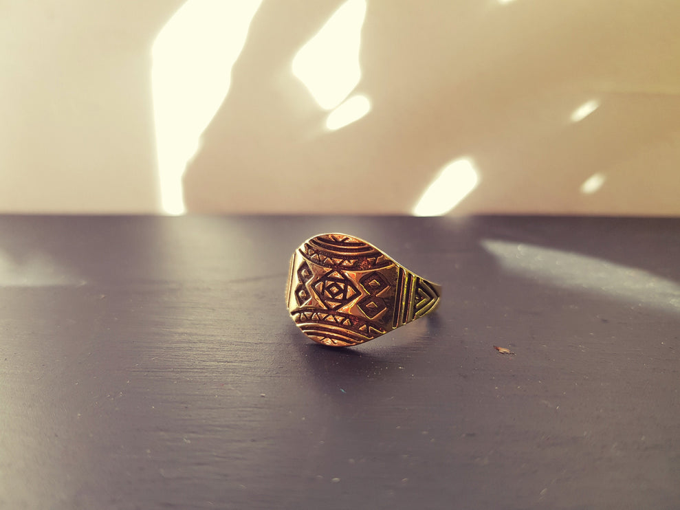 Aztec Brass Ring / Unisex / Mens / Large size / Geometric / Boho / Ethnic / Rustic / Festival / Bohemian / Hippie / Gypsy / Psy