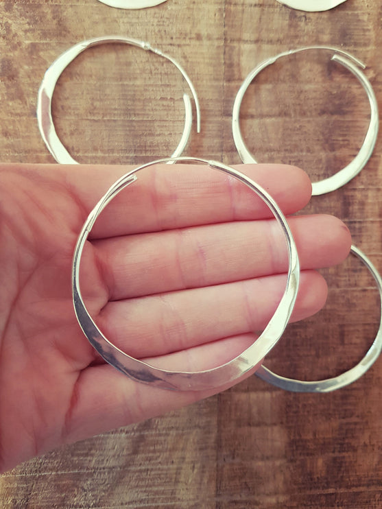 Rustic Silver Hoop Earrings / Ethnic Boho Classic XL Bohemian Chic Gypsy Spiral Hippie Tribal Hiphop style