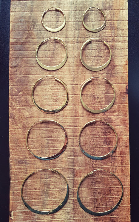 Rustic Gold Hoops / Hammered Flat / Brass Hoops / Ethnic Boho Classic XL Bohemian Chic Gold Gypsy Spiral Hippie Hiphop Festival