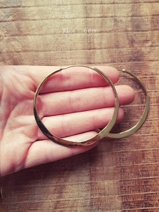 Rustic Gold Hoops / Hammered Flat / Brass Hoops / Ethnic Boho Classic XL Bohemian Chic Gold Gypsy Spiral Hippie Hiphop Festival