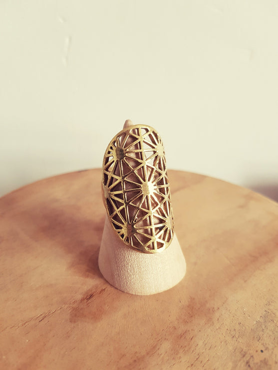 Large Geometric Stars Brass Ring / Boho / Ethnic / Rustic / Festival / Tribal / Hippie / Gypsy / Psy / Thumb / Psy