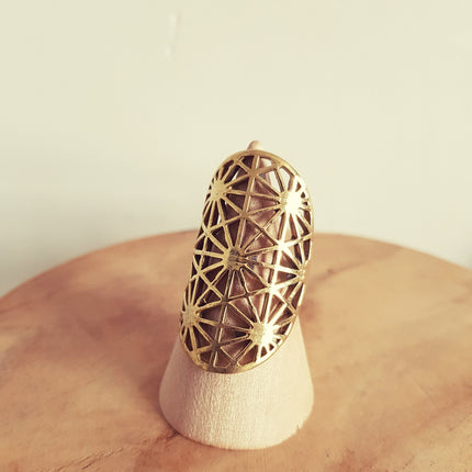 Large Geometric Stars Brass Ring / Boho / Ethnic / Rustic / Festival / Tribal / Hippie / Gypsy / Psy / Thumb / Psy