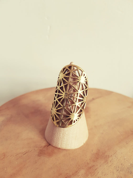 Large Geometric Stars Brass Ring / Boho / Ethnic / Rustic / Festival / Tribal / Hippie / Gypsy / Psy / Thumb / Psy