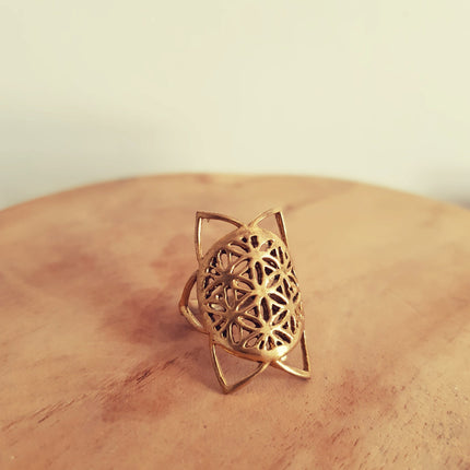 Geometric Star Brass Ring / Boho / Pretty / Ethnic / Rustic / Festival / Tribal / Hippie / Gypsy / Psy / Mandala / Healing /