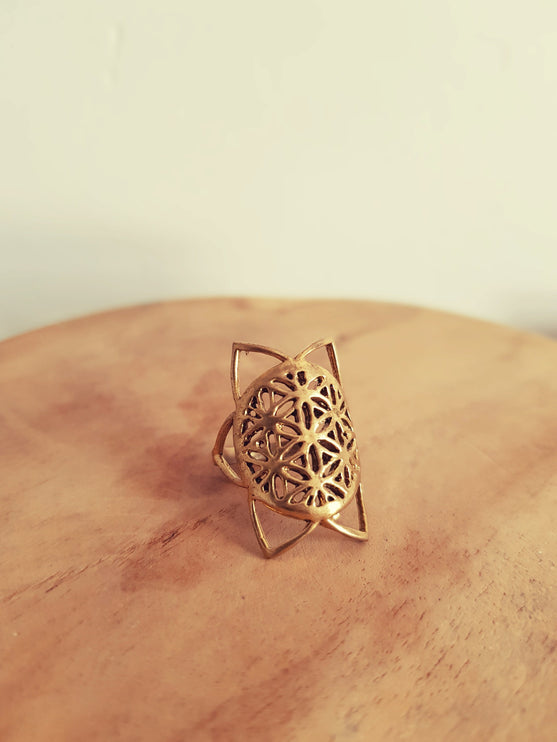 Geometric Star Brass Ring / Boho / Pretty / Ethnic / Rustic / Festival / Tribal / Hippie / Gypsy / Psy / Mandala / Healing /