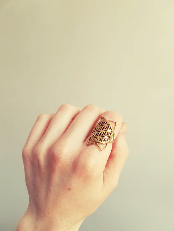 Geometric Star Brass Ring / Boho / Pretty / Ethnic / Rustic / Festival / Tribal / Hippie / Gypsy / Psy / Mandala / Healing /