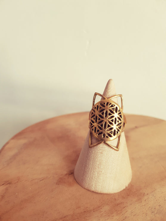 Geometric Star Brass Ring / Boho / Pretty / Ethnic / Rustic / Festival / Tribal / Hippie / Gypsy / Psy / Mandala / Healing /