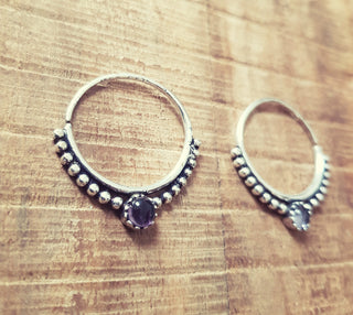Small Boho Hoops Black Onyx Silver Earrings / Triangle / Mandala / Ethnic / Rustic / Yoga / Hippie / Gypsy / Psy / Bohemian / Festival