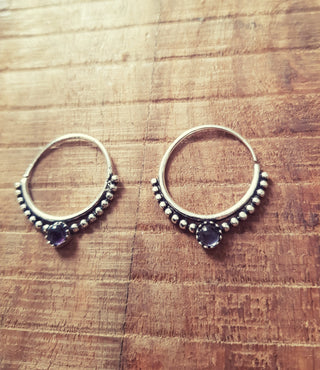 Small Boho Hoops Black Onyx Silver Earrings / Triangle / Mandala / Ethnic / Rustic / Yoga / Hippie / Gypsy / Psy / Bohemian / Festival