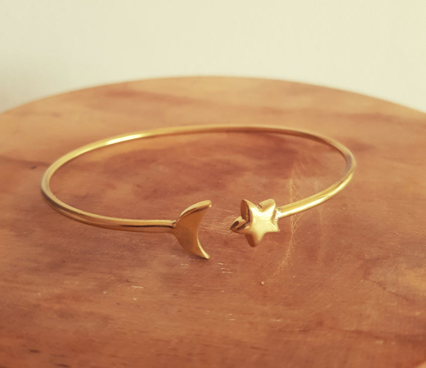 Star & Sun Bracelet / Bangle / Brass / Galaxy / Ethnic / Rustic / Bohemian / Hippie / Gypsy / Psy / Chic / Jewellery / Body / Adjustable