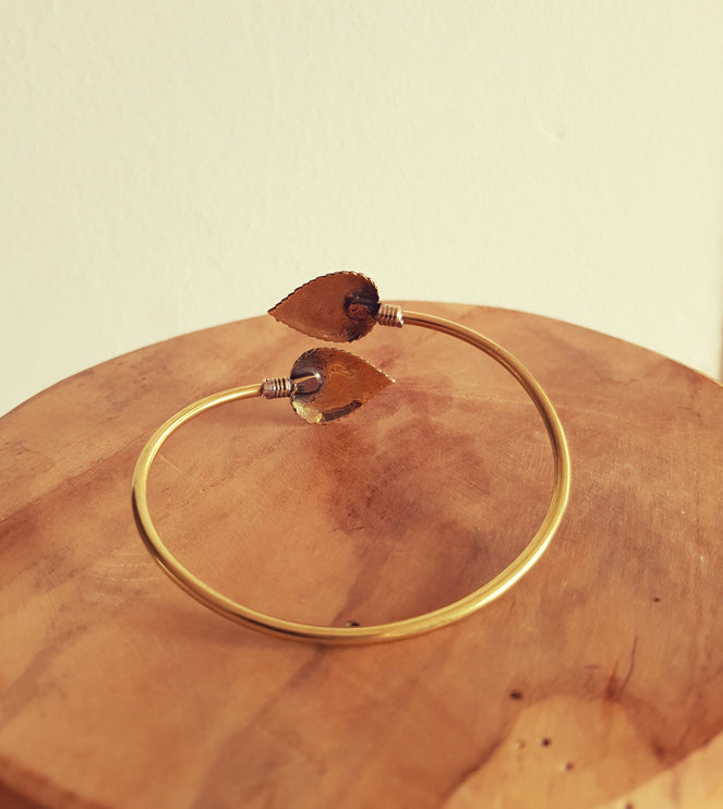 Leaf Bracelet / Bangle / Brass / Nature / Plants / Garden / Ethnic / Rustic / Bohemian / Hippie / Gypsy / Jewellery / Body / Adjustable