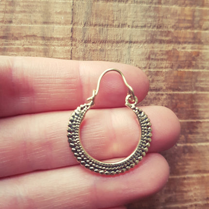 Small Boho Brass Hoop Earrings; Ethnic, Geometric, Small, Rustic, Yoga, Hippie, Gypsy, Pretty, Ssy, Boho, Bohemian, Festival