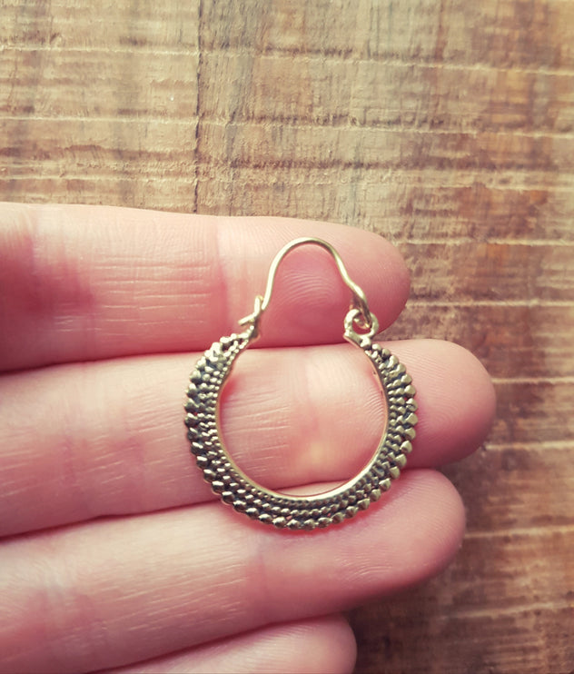 Small Boho Brass Hoop Earrings; Ethnic, Geometric, Small, Rustic, Yoga, Hippie, Gypsy, Pretty, Ssy, Boho, Bohemian, Festival