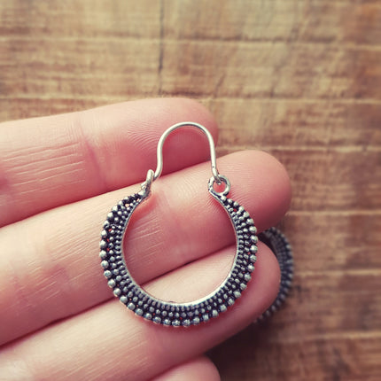 Mini Boho Silver Hoop Earrings; Ethnic, Geometric, Small, Rustic, Yoga, Hippie, Gypsy, Pretty, Ssy, Boho, Bohemian, Festival