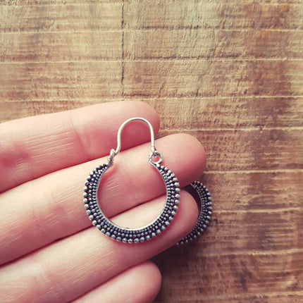 Mini Boho Silver Hoop Earrings; Ethnic, Geometric, Small, Rustic, Yoga, Hippie, Gypsy, Pretty, Ssy, Boho, Bohemian, Festival