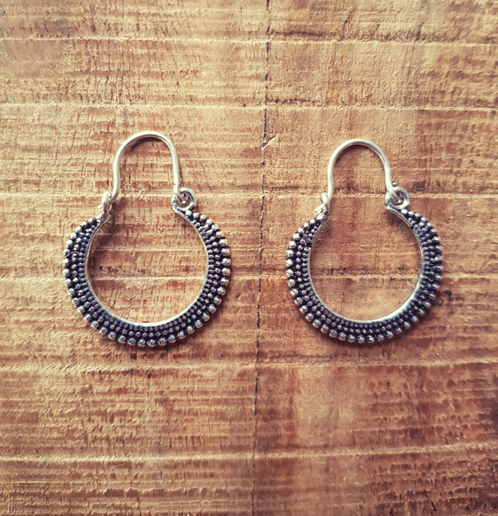 Mini Boho Silver Hoop Earrings; Ethnic, Geometric, Small, Rustic, Yoga, Hippie, Gypsy, Pretty, Ssy, Boho, Bohemian, Festival