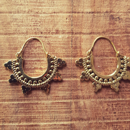 Mini Afghani Brass Earrings / Boho, Ethnic, Geometric, Small, Rustic, Yoga, Hippie, Gypsy, Pretty, Psy, Bohemian, Festival