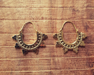 Mini Afghani Brass Earrings / Boho, Ethnic, Geometric, Small, Rustic, Yoga, Hippie, Gypsy, Pretty, Psy, Bohemian, Festival