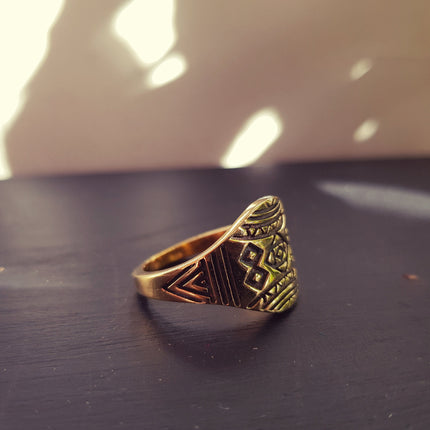 Aztec Brass Ring / Unisex / Mens / Large size / Geometric / Boho / Ethnic / Rustic / Festival / Bohemian / Hippie / Gypsy / Psy