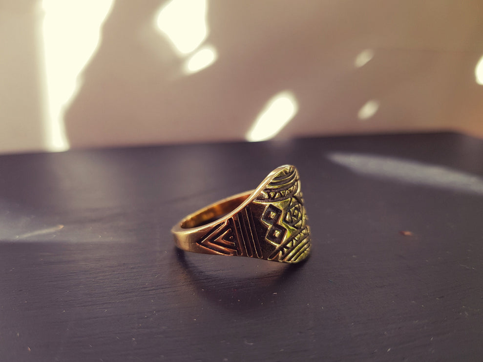 Aztec Brass Ring / Unisex / Mens / Large size / Geometric / Boho / Ethnic / Rustic / Festival / Bohemian / Hippie / Gypsy / Psy