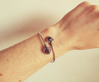 Boho Heart Bracelet / Bangle / Red Garnet / Silver / Ethnic / Rustic / Bohemian / Hippie / Gypsy / Love / Jewellery / Body / Adjustable