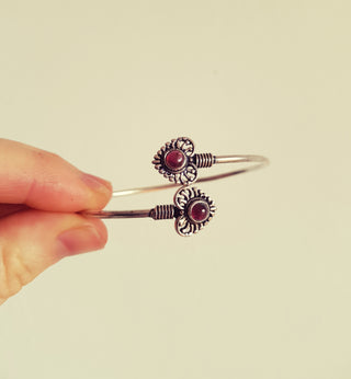 Boho Heart Bracelet / Bangle / Red Garnet / Silver / Ethnic / Rustic / Bohemian / Hippie / Gypsy / Love / Jewellery / Body / Adjustable