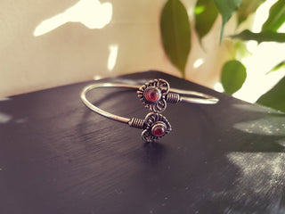 Boho Heart Bracelet / Bangle / Red Garnet / Silver / Ethnic / Rustic / Bohemian / Hippie / Gypsy / Love / Jewellery / Body / Adjustable
