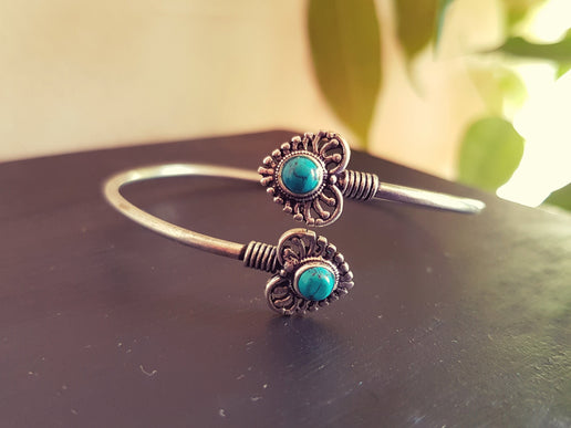 Boho Heart Bracelet / Bangle / Turquoise / Silver / Ethnic / Rustic / Bohemian / Hippie / Gypsy / Love / Jewellery / Body / Adjustable /Blue