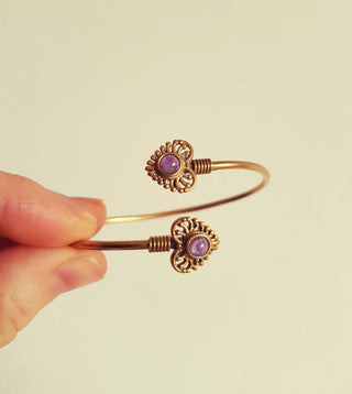 Boho Heart Bracelet / Bangle / Amethyst / Brass / Ethnic / Rustic / Bohemian / Hippie / Gypsy / Love / Jewellery / Body / Birth Stone