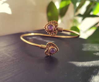 Boho Heart Bracelet / Bangle / Amethyst / Brass / Ethnic / Rustic / Bohemian / Hippie / Gypsy / Love / Jewellery / Body / Birth Stone