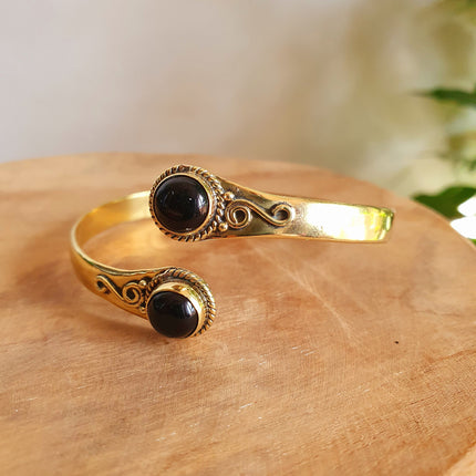 Black Onyx Bracelet Gold Bangle / Brass / Ethnic / Rustic / Bohemian / Hippie / Gypsy / Psy / Chic / Jewellery / Body / Adjustable