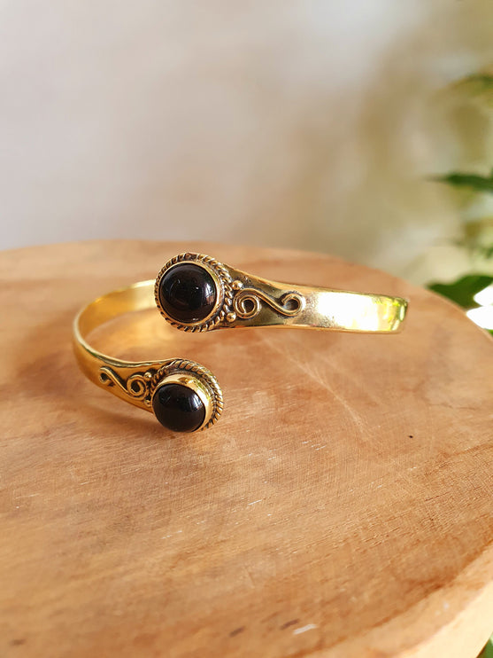 Black Onyx Bracelet Gold Bangle / Brass / Ethnic / Rustic / Bohemian / Hippie / Gypsy / Psy / Chic / Jewellery / Body / Adjustable