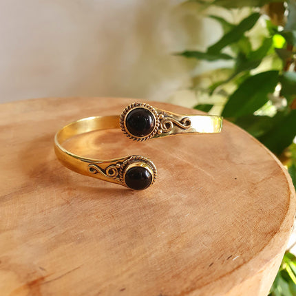 Black Onyx Bracelet Gold Bangle / Brass / Ethnic / Rustic / Bohemian / Hippie / Gypsy / Psy / Chic / Jewellery / Body / Adjustable