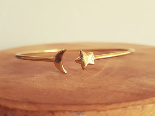 Star & Sun Bracelet / Bangle / Brass / Galaxy / Ethnic / Rustic / Bohemian / Hippie / Gypsy / Psy / Chic / Jewellery / Body / Adjustable