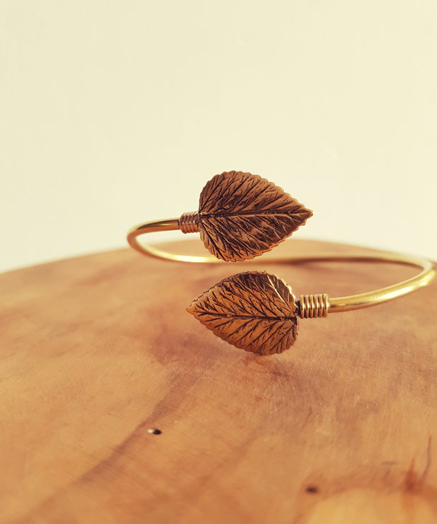 Leaf Bracelet / Bangle / Brass / Nature / Plants / Garden / Ethnic / Rustic / Bohemian / Hippie / Gypsy / Jewellery / Body / Adjustable