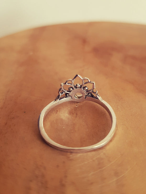 Turquoise Silver Ring Lotus Flower / Boho / Ethnic / Rustic / Tribal / Gypsy / Festival / Indian / Healing / Festival