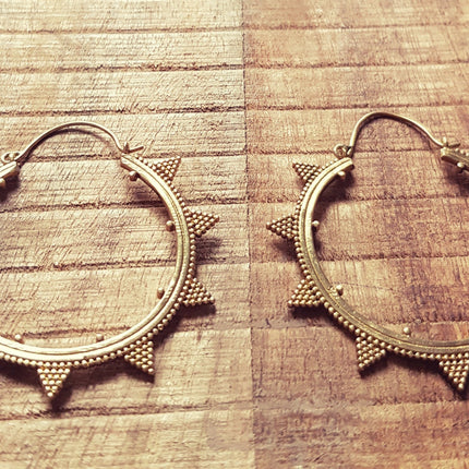 Aztec Brass Hoop Earrings / Geometric / Boho / Bohemian / Rustic / Ethnic / Triangle / Tribal / Illuminati / Gypsy / Hippie / Chic